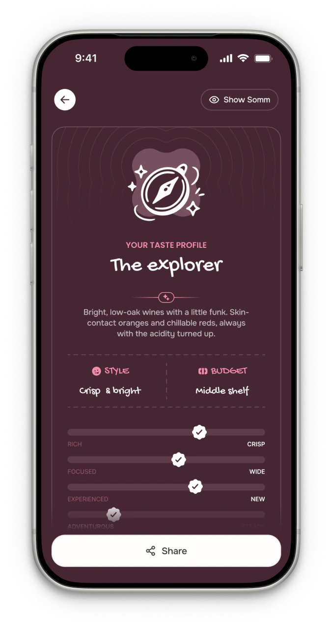 Green Glass app: your taste profile